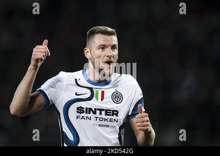 Inter Verteidiger Milan Skriniar (37) Gesten während des Fußballspiels der Serie A n.29 TURIN - INTER am 13. März 2022 im Stadio Olimpico Grande Torino in Turin, Piemont, Italien. (Foto von Matteo Bottanelli/NurPhoto) Stockfoto