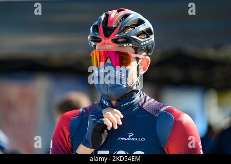 Filippo Ganna beim Start der letzten Etappe von Tirreno Adriatico von San Benedetto del Tronto, in San Benedetto, Ascoli, Italien, am 13. März, 2022. (Foto von Riccardo Fabi/NurPhoto) Stockfoto