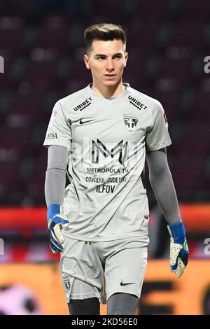 Porträt des Torhüters des FC Voluntari, Mihai Popa während des Spiels CFR Cluj - FC Voluntari während der ersten Etappe der Rumänischen Liga 1 Play off, umstritten im Dr. Constantin Radulescu Stadion, Cluj-Napoca, 12. März 2022 (Foto: Flaviu Buboi/NurPhoto) Stockfoto