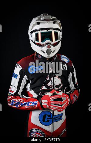 Archie Freeman von Belle Vue Cool Running Colts während des Belle Vue Aces Press Day im National Speedway Stadium am Montag, 14.. März 2022. (Foto: Eddie Garvey/MI News/NurPhoto) Stockfoto