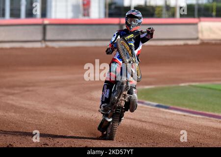 Jack Parkinson-Blackburn von Belle Vue Cool Running Colts während des Belle Vue Aces Press Day im National Speedway Stadium am Montag, 14.. März 2022. (Foto: Eddie Garvey/MI News/NurPhoto) Stockfoto