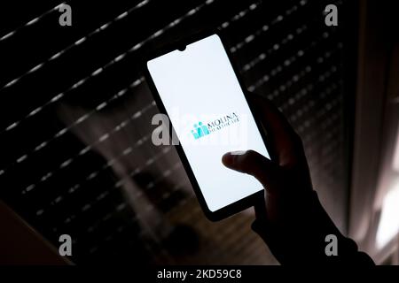 In dieser Abbildung ist ein Logo von Molina Healthcare abgebildet, das am 16. März 2022 auf einem Smartphone-Bildschirm in Athen, Griechenland, zu sehen ist. (Foto von Nikolas Kokovlis/NurPhoto) Stockfoto