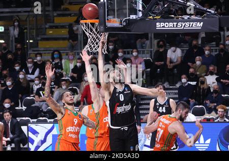 Amedeo Tessitori (Segafredo Virtus Bologna) während des Eurocup-Turniermatches Segafredo Virtus Bologna gegen. Cedevita Olimpija Ljubljana in der Segafredo Arena - Bologna, 16. März 2022 (Foto: Michele Nucci/LiveMedia/NurPhoto) Stockfoto