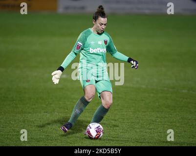 Mackenzie Arnold von West Ham United WFC während des Barclays FA Women's Super League-Spiels zwischen West Ham United Women und Manchester United am 16.. März 2022 im Chigwell Construction Stadium in Dagenham, England (Foto by Action Foto Sport/NurPhoto) Stockfoto