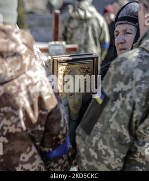 Beerdigung ukrainischer Soldaten, die während der russischen Invasion der Ukraine in Lwiw, Ukraine, am 17. März 2022 getötet wurden., (Foto von Emili Puig/NurPhoto) Stockfoto