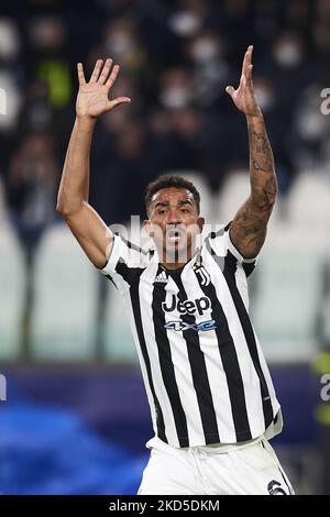 Danilo von Juventus reagiert während der UEFA Champions League-Runde des Spiels Sixteen Leg Two zwischen Juventus und Villarreal CF im Juventus-Stadion am 16. März 2022 in Turin, Italien. (Foto von Jose Breton/Pics Action/NurPhoto) Stockfoto