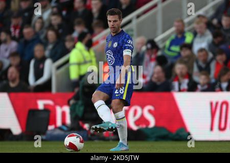 Cesar Azpilicueta von Chelsea während des FA Cup-Spiels zwischen Middlesbrough und Chelsea im Riverside Stadium, Middlesbrough am Samstag, den 19.. März 2022. (Foto von Mark Fletcher/MI News/NurPhoto) Stockfoto