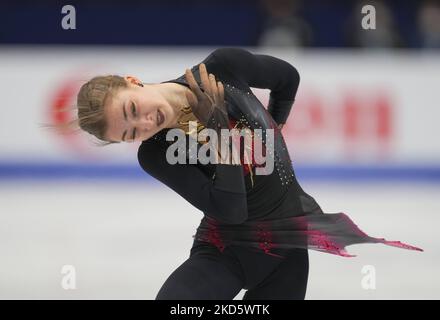 Olga Mikutina aus Österreich während des Frauen-Kurzprogramms in der Sud de France Arena, Montpellier, Frankreich, am 23. März 2022. (Foto von Ulrik Pedersen/NurPhoto) Stockfoto