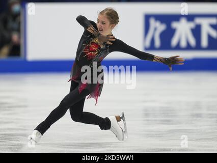 Olga Mikutina aus Österreich während des Frauen-Kurzprogramms in der Sud de France Arena, Montpellier, Frankreich, am 23. März 2022. (Foto von Ulrik Pedersen/NurPhoto) Stockfoto