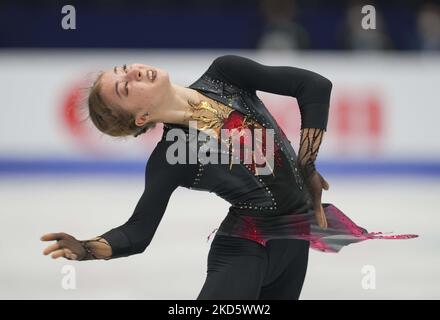 Olga Mikutina aus Österreich während des Frauen-Kurzprogramms in der Sud de France Arena, Montpellier, Frankreich, am 23. März 2022. (Foto von Ulrik Pedersen/NurPhoto) Stockfoto
