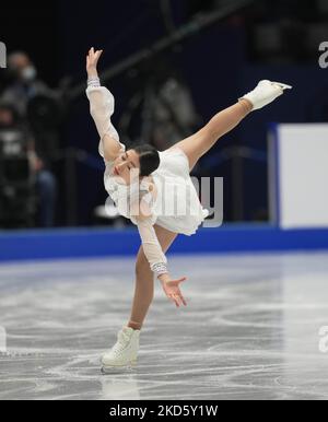 Haein Lee aus Südkorea während des Frauen-Kurzprogramms in der Sud de France Arena, Montpellier, Frankreich, am 23. März 2022. (Foto von Ulrik Pedersen/NurPhoto) Stockfoto