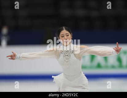 Haein Lee aus Südkorea während des Frauen-Kurzprogramms in der Sud de France Arena, Montpellier, Frankreich, am 23. März 2022. (Foto von Ulrik Pedersen/NurPhoto) Stockfoto