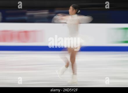 Haein Lee aus Südkorea während des Frauen-Kurzprogramms in der Sud de France Arena, Montpellier, Frankreich, am 23. März 2022. (Foto von Ulrik Pedersen/NurPhoto) Stockfoto