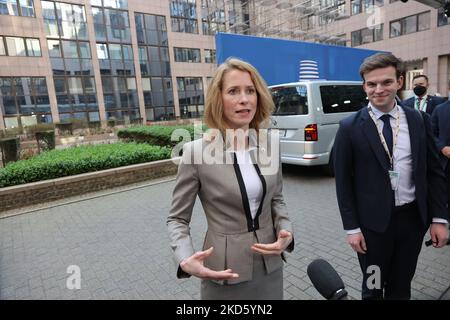 Estlands Premierminister Kaja Kallas trifft vor einem EU-Gipfel am 24. März 2022 in Brüssel ein. (Foto von Nicolas Economou/NurPhoto) Stockfoto