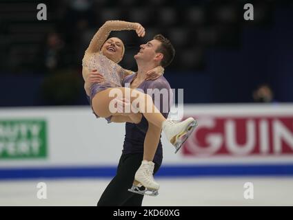 Wolrd siegt am 24. März 2022 in der Sud de France Arena in Montpellier, Frankreich, beim Pairs Free Skating gegen Alexa Knierim und Brandon Frazier aus den Vereinigten Staaten von Amerika. (Foto von Ulrik Pedersen/NurPhoto) Stockfoto