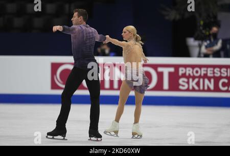 Wolrd siegt am 24. März 2022 in der Sud de France Arena in Montpellier, Frankreich, beim Pairs Free Skating gegen Alexa Knierim und Brandon Frazier aus den Vereinigten Staaten von Amerika. (Foto von Ulrik Pedersen/NurPhoto) Stockfoto