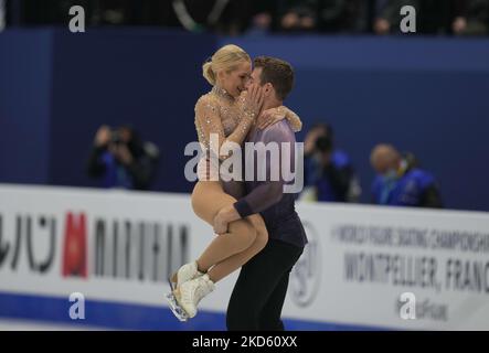 Wolrd siegt am 24. März 2022 in der Sud de France Arena in Montpellier, Frankreich, beim Pairs Free Skating gegen Alexa Knierim und Brandon Frazier aus den Vereinigten Staaten von Amerika. (Foto von Ulrik Pedersen/NurPhoto) Stockfoto