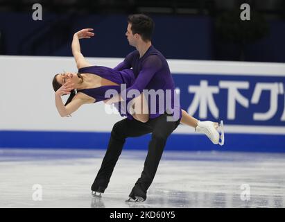 Miriam Ziegler und Severin Kiefer aus Österreich beim Pairs Free Skating, am 24. März 2022 in der Sud de France Arena, Montpellier, Frankreich. (Foto von Ulrik Pedersen/NurPhoto) Stockfoto