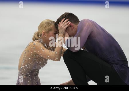 Wolrd siegt am 24. März 2022 in der Sud de France Arena in Montpellier, Frankreich, beim Pairs Free Skating gegen Alexa Knierim und Brandon Frazier aus den Vereinigten Staaten von Amerika. (Foto von Ulrik Pedersen/NurPhoto) Stockfoto