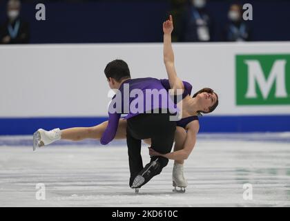 Miriam Ziegler und Severin Kiefer aus Österreich beim Pairs Free Skating, am 24. März 2022 in der Sud de France Arena, Montpellier, Frankreich. (Foto von Ulrik Pedersen/NurPhoto) Stockfoto