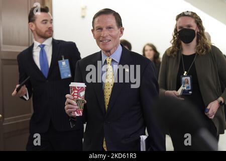 DER US-Senator Richard Blumenthal (D-CT) trifft heute am 21. März 2021 im Hart Senate/Capitol Hill in Washington DC, USA, zur Bestätigungsverhandlung am Obersten Gerichtshof ein. (Foto von Lenin Nolly/NurPhoto) Stockfoto