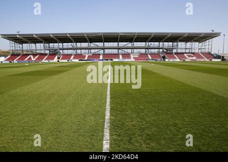 Sky Bet League 2-Spiel zwischen Northampton Town und Hartlepool United im PTS Academy Stadium, Northampton am Samstag, 26.. März 2022. (Foto von John Cripps/MI News/NurPhoto) Stockfoto