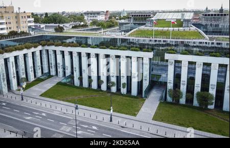 Drohnenansicht des Gebäudes des Obersten Gerichtshofs in Warschau, Polen am 24. Mai 2020 (Foto: Mateusz Wlodarczyk/NurPhoto) Stockfoto