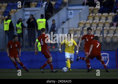 Darius Grosu in Aktion beim internationalen Freundschaftsspiel zwischen Rumänien U20 und Norwegen U20 im Stadion Ilie Oana am 24. März 2022 in Ploiesti, Rumänien. (Foto von Alex Nicodim/NurPhoto) Stockfoto