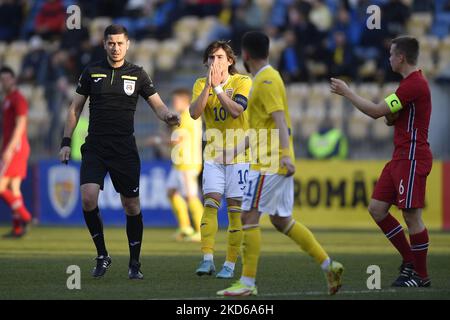 Alexi Pitu in Aktion beim internationalen Freundschaftsspiel zwischen Rumänien U20 und Norwegen U20 im Stadion Ilie Oana am 24. März 2022 in Ploiesti, Rumänien. (Foto von Alex Nicodim/NurPhoto) Stockfoto