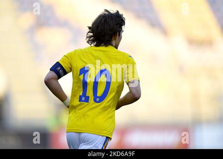 Alexi Pitu in Aktion beim internationalen Freundschaftsspiel zwischen Rumänien U20 und Norwegen U20 im Stadion Ilie Oana am 24. März 2022 in Ploiesti, Rumänien. (Foto von Alex Nicodim/NurPhoto) Stockfoto