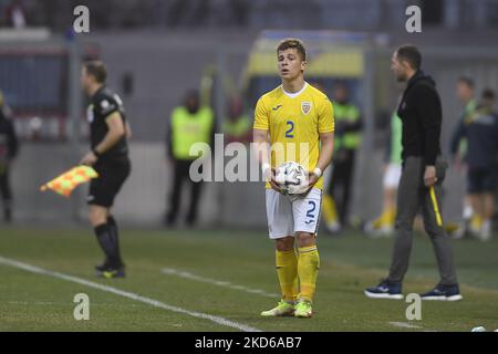 Darius Grosu in Aktion beim internationalen Freundschaftsspiel zwischen Rumänien U20 und Norwegen U20 im Stadion Ilie Oana am 24. März 2022 in Ploiesti, Rumänien. (Foto von Alex Nicodim/NurPhoto) Stockfoto