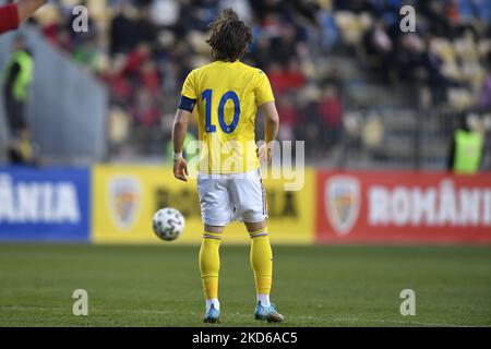 Alexi Pitu in Aktion beim internationalen Freundschaftsspiel zwischen Rumänien U20 und Norwegen U20 im Stadion Ilie Oana am 24. März 2022 in Ploiesti, Rumänien. (Foto von Alex Nicodim/NurPhoto) Stockfoto