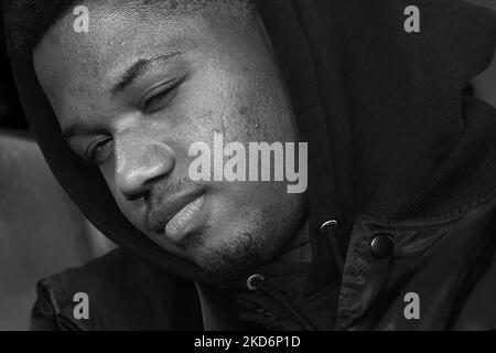 Ansu Fati aus Barcelona vor dem Spiel der La Liga Santander zwischen dem FC Barcelona und dem FC Sevilla im Camp Nou am 3. April 2022 in Barcelona, Spanien. (Anmerkung der Redaktion: Dieses Bild wurde in Schwarzweiß konvertiert) (Foto von Jose Breton/Pics Action/NurPhoto) Stockfoto