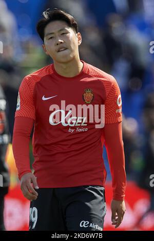 Lee Kang aus Mallorca während des La Liga Santander-Spiels zwischen Getafe CF und RCD Mallorca im Coliseum Alfonso Perez am 2. April 2022 in Getafe, Spanien. (Foto von Jose Breton/Pics Action/NurPhoto) Stockfoto