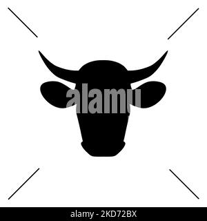 Kopf einer Kuh. Kuhkopfsymbol. Silhouette des Kuhkopfes. Darstellung von Nutztieren. Stockfoto