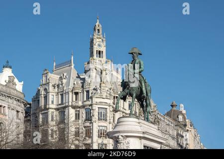 Denkmal für Pedro IV auf dem Platz Liberdade - Porto, Portugal Stockfoto