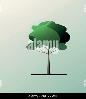 Eine digitale Darstellung eines grünen, üppigen Baumes auf hellgrünem Hintergrund Stock Vektor