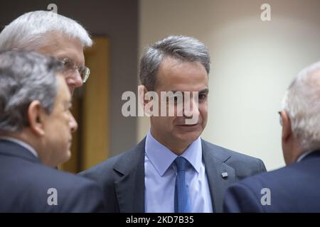 Der griechische Premierminister Kyriakos Mitsotakis nimmt am zweiten Tag eines EU-Gipfels am 25. März 2022 in Brüssel, Belgien, Teil. (Foto von Nicolas Economou/NurPhoto) Stockfoto