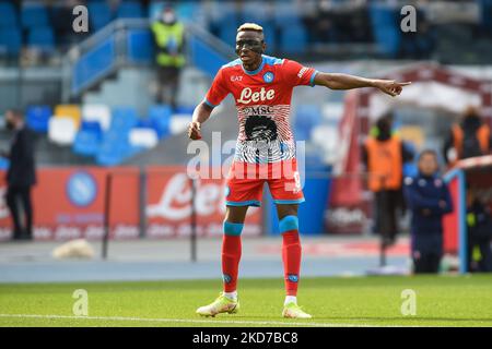 Victor Osimhen von SSC Napoli während der Serie Ein Spiel zwischen SSC Napoli und ACF Fiorentina im Stadio Diego Armando Maradona Neapel Italien am 10. April 2022. (Foto von Franco Romano/NurPhoto) Stockfoto