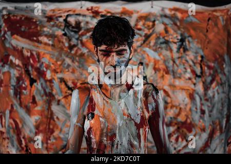 Ein Porträt eines kaukasischen Mannes, gemalt in einem abstrakten Stil Stockfoto