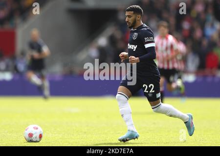 Sagte Benrahma von West Ham United am Sonntag, den 10.. April 2022, beim Premier League-Spiel zwischen Brentford und West Ham United im Brentford Community Stadium in Brentford. (Foto von Tom West/MI News/NurPhoto) Stockfoto