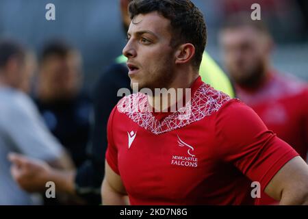 Adam Radwan von Newcastle Falcons wird vor dem European Rugby Challenge Cup-Spiel zwischen Newcastle Falcons und Glasgow Warriors im Kingston Park, Newcastle am Freitag, den 15.. April 2022, abgebildet. (Foto von Chris Lishman/MI News/NurPhoto) Stockfoto