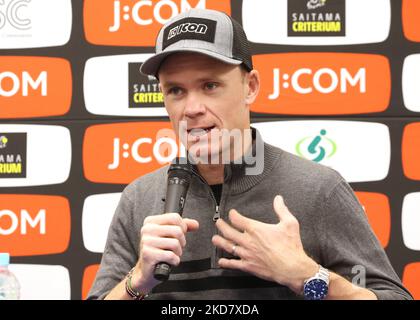 Saitama, Japan. 5.. November 2022. Der ehemalige Tour de France-Champion Christopher From von Israel Premier Tech spricht einen Tag vor dem Tour de France Saitama-Kriterium in Saitama, einem Vorort von Tokio, am Samstag, den 5. November 2022, auf einer Pressekonferenz. Quelle: Yoshio Tsunoda/AFLO/Alamy Live News Stockfoto