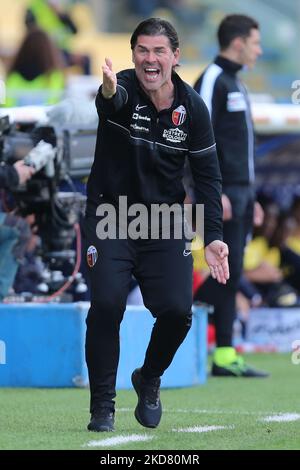 Andrea Sottil, Cheftrainer von ACOLI CALCIO, zeigt sich während des Spiels der Serie B zwischen Parma Calcio und Ascoli Calcio in Ennio Tardini am 18. April 2022 in Parma, Italien. (Foto von Luca Amedeo Bizzarri/LiveMedia/NurPhoto) Stockfoto