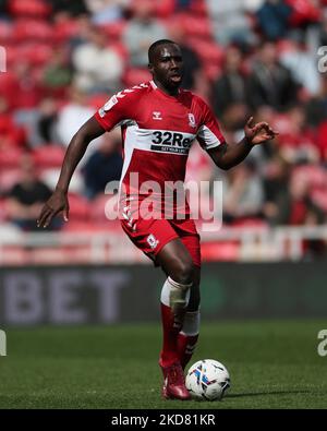 Souleymane Bamba aus Middlesbrough während des Sky Bet Championship-Spiels zwischen Middlesbrough und Huddersfield Town im Riverside Stadium, Middlesbrough am Montag, den 18.. April 2022. (Foto von Mark Fletcher/MI News/NurPhoto) Stockfoto