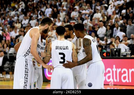 Spieler von U-BT während des Spiels U-BT Cluj-Napoca gegen MHP Riesen Ludwigsburg, Basketball Champions League, BT Arena, Cluj-Napoca, Rumänien 19. April 2022 (Foto: Flaviu Buboi/NurPhoto) Stockfoto