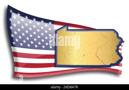 US-Bundesstaaten - Karte von Pennsylvania gegen eine amerikanische Flagge. Flüsse und Seen werden auf der Karte angezeigt. American Flag und State Map können separat verwendet werden Stock Vektor