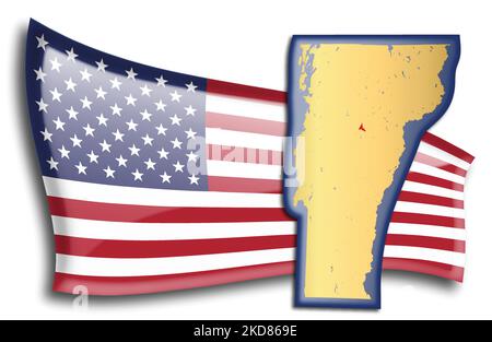 US-Bundesstaaten - Karte von Vermont gegen eine amerikanische Flagge. Flüsse und Seen werden auf der Karte angezeigt. American Flag und State Map können separat und e verwendet werden Stock Vektor