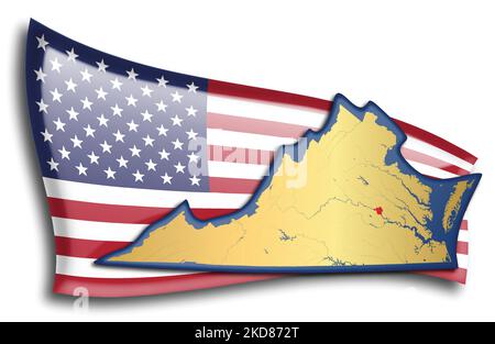 US-Bundesstaaten - Karte von Virginia gegen eine amerikanische Flagge. Flüsse und Seen werden auf der Karte angezeigt. American Flag und State Map können separat und verwendet werden Stock Vektor