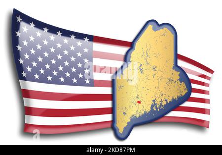 US-Bundesstaaten - Karte von Maine gegen eine amerikanische Flagge. Flüsse und Seen werden auf der Karte angezeigt. American Flag und State Map können separat und eas verwendet werden Stock Vektor